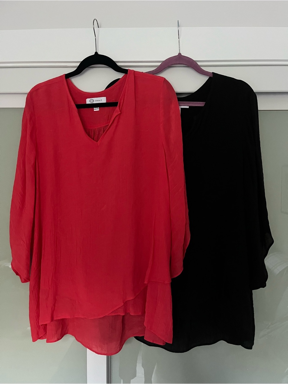 Red and Black Layered V-Neck Tunics